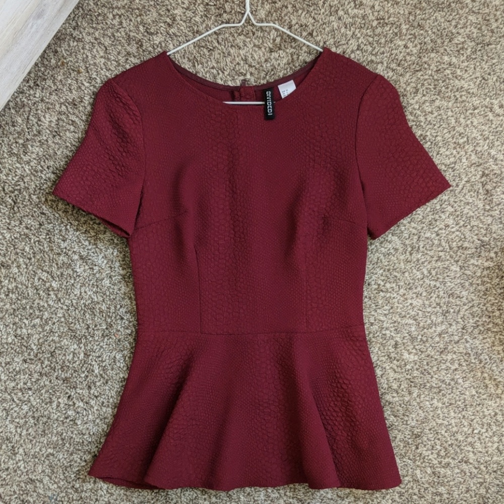 Burgundy Peplum Blouse